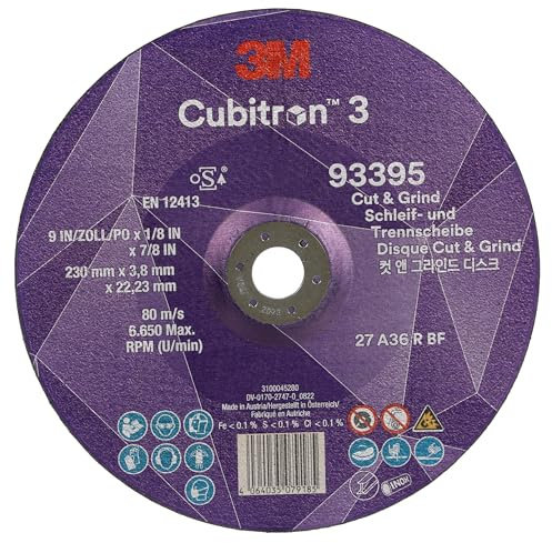 3M Cubitron 3 Cut and Grind Schruppscheibe, 93395, 36+, T27 | 230 mm x 3,8 mm x 22,23 mm, EN, 10/Pack