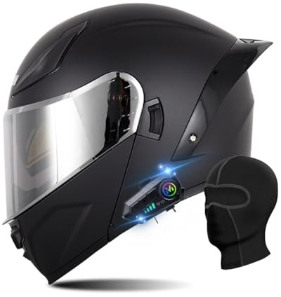 Motorradhelm Klapphelm mit Bluetooth, ECE Zertifiziert Integralhelm mit Doppelvisier, mit Eingebautem Mikrofon für Automatische Reaktion, für Erwachsene Frauen Männer (21.6-24.4in)