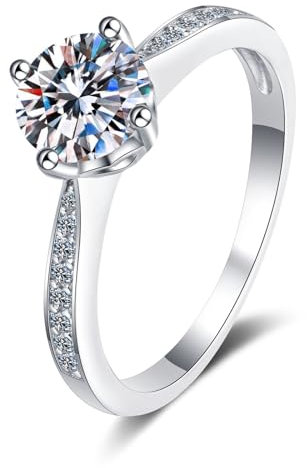 Damen Ringe Weißgold 585, Echt Gold Ehering mit Lab Diamant 1ct Solitär Hochzeit Ring für Frauen, D | VVS1-VVS2, Gr. 52 (16.6)