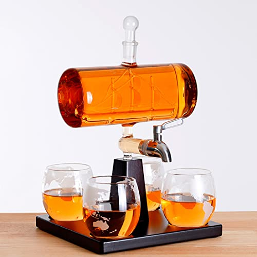 QTANZIQI Ensemble Globe de Carafe à Whisky avec 4 Verres, Carafe à Whisky en Cristal de 38 oz, Verres à Whisky de 10,6 oz, Cadeaux d'anniversaire, Cadeaux pour Hommes, Bourbon, Scotch, Cognac,