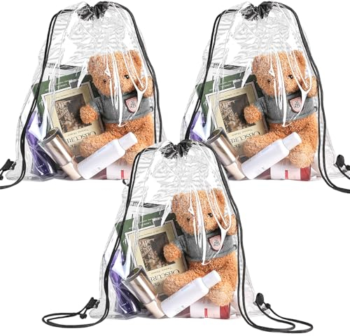 WatDenyFine 3 Stück Durchsichtige Tasche Strandrucksack Transparente Tasche Durchsichtiger Rucksack Turnbeutel Festival Beutel für Schule Fitnessstudio Sport Strand DIY Rucksackmuster