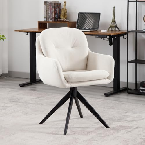 chairus Chenille Upholstered Swivel Office Chair for Home Modern Desk Chair for Office Ergonomic Computer Chair with Armrest (Beige)