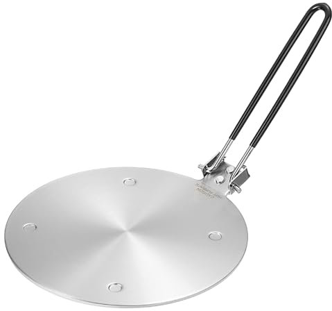 QUARKZMAN Wärme Diffusor Platte für Gas Herd 8 Runde Wärme Leitung Induktion Adapter Platte mit Klappbarem Griff Kochgeschirr Schutz für Kochgeschirr Hitze Kochen Auftauen Silber Ton