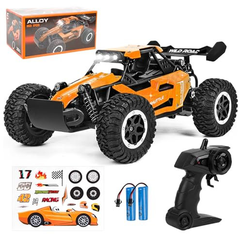 Joellfuner ferngesteuertes Auto, 2.4GHz 1:16 Offroad Monster RC Truck, 2WD 20KM/H RC Buggy mit LED-Licht, wasserdichte ferngesteuert Offroad Spielzeugauto für Kinder Geschenk ab 3 Jahre (Orange)
