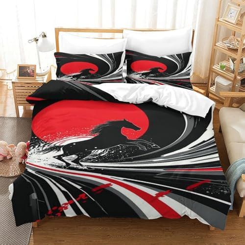 VUDBELAFC Pferd Bettbezug Bettwäsche Kinderbettwäsche Reißverschluss Mit Kissenbezügen Betten Set Für Jungen Und Mädchen, Kinder Single（140x200cm）
