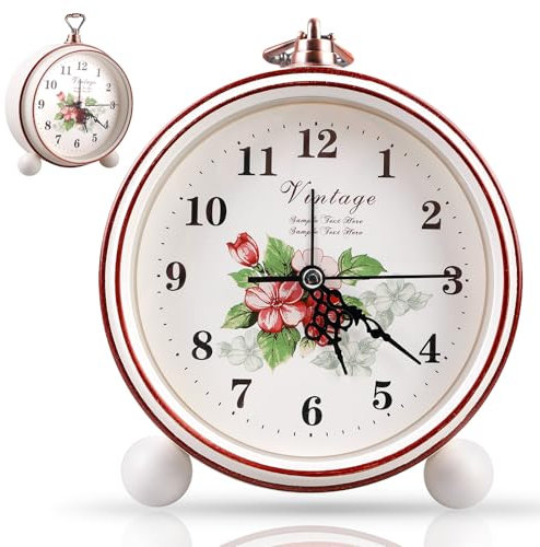 Riveil Mattina, Reveil Vintage Sveglia Analogica Senza Tic-Tac, Reveil Mecanico Vintage Silenzioso, Sveglio Mattina a Batterie per Grandi Dormitori con Grande Quadrante da 4 Pollici