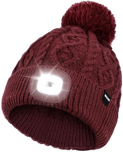 Wmcaps LED-Mütze, Mütze mit Licht, eingebauter Typ-C, wiederaufladbar, Laufmütze, ultrahell, 4 LED-Leuchten, freihändige Stirnlampe, Geschenke für Vater, Mutter, Weihnachten, Unisex, Winter, warme