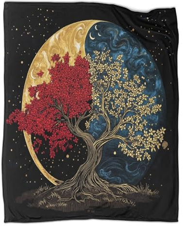 kaiyun Árbol de la Vida Manta De Algodón Extra Suave Cuatro Estaciones Flor Field Lunalight Colcha Multiusos Sofá Manta Foulard,cubrecama,cubresofá Franela Manta 80x90inch(200x230cm)