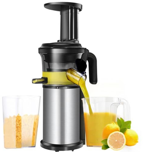 200w Compact Masticating Slow Juicer, Cold Press Juicer,Stainless Steel Low Speed Auger Fruit Vegetable Extractor Squeezer,Creates Fresh Healthy Vegetable&Fruit Juice-Easy to Clean,Black