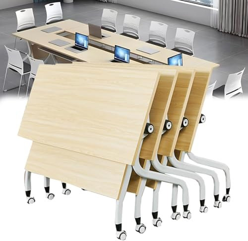 EAHKMETQ Moderner Büro-Konferenztisch mit Metallrahmen, rechteckige und quadratische Optionen, rollender Besprechungstisch mit Klappplatte für Schulungen, stilvolle und funktionale Möbel fü