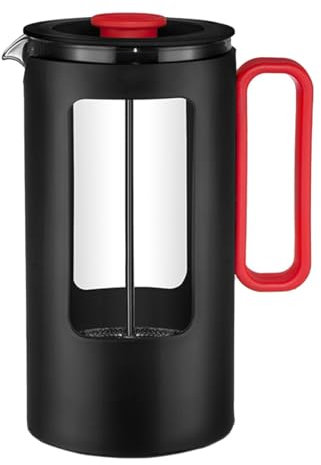 GIZNXBA Cafetière À Piston Presse À Café avec Poignée en Plastique, Double Paroi Isolante Et Filtre en Acier Inoxydable, Revêtement en Verre Borosilicaté, pour Le Café Et Le Thé(/Black,1l)