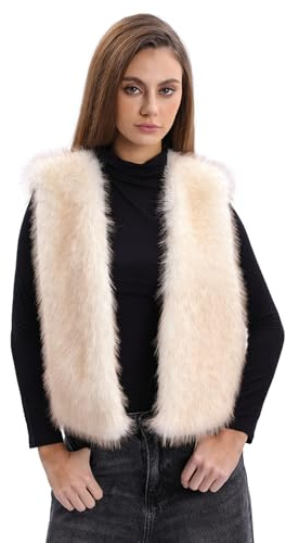 Amazhiyu Women Faux Fur Gilet-Winter Fluffy Sleeveless Open Front Waistcoat White M