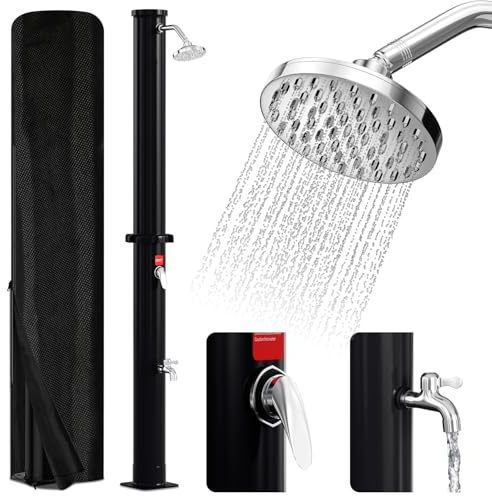 Eulenke Ducha solar de jardín de 20 litros, con cabezal de ducha de lluvia de 360 ° y grifo, agua caliente máx. 60 ℃, sin conexión de alimentación, ducha de piscina con cubierta protectora, color