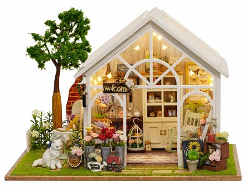 CUTEROOM Kits de casa en miniatura para adultos, kit de muebles de madera para casa de muñecas, kits de manualidades creativas para habitación e invernadero para decoración