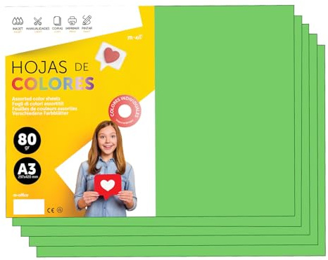 Buntes Papier A3 80g für Drucker & Basteln, Farbige Blätter für Kinder, Kreativprojekte, Karten & Schule M-office (50 Blatt, Grün)