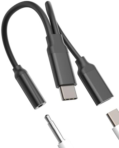 Adaptador USB C a Jack 3.5mm Auriculares(2 en 1)Cable Cargador Tipo C Dongle para iPhone 16 15 para iPad Compatible Con Samsung para Apple Headphone Microfono Convertidor Android Coche Audio Auxiliar