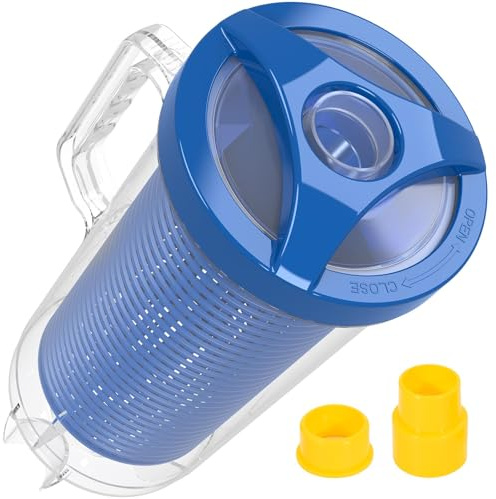 POOLAZA Contenedor de hojas para piscina, recolector de hojas para aspirador de piscina con gran cesta de malla de plástico y bolsa, adaptador de filtro para aspirador de piscina en línea Compatible
