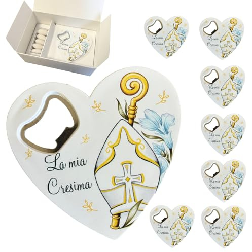 Regalami.shop set 8 bomboniere apribottiglia Santa Cresima con scatola, confetti, nastro, e bigliettino personalizzato (4)