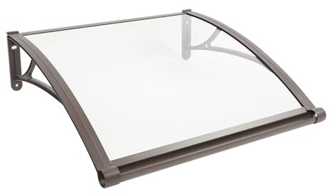 Etrhdfyts Vordach für Haustür und Fenster, 80 x 80 cm Transparente Überdachung mit Regenablauf, Polycarbonat Pultvordach mit Aluminium Halterung,Türüberdachung,Gegen UV-Strahlen (Klar+Kaffee)