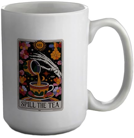 Shopagift Spill The Tea Tarot Card Gothic Skeleton Hand Mug White 15oz Large Ceramic Cup