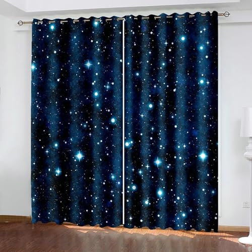 Bishilin Verdunklungsvorhänge Blickdicht 2er Set 214x274CM, Vorhänge mit Ösen Universum Sternenhimmel Muster Gardinen Verdunkelnd Jugendzimmer Kinderzimmer