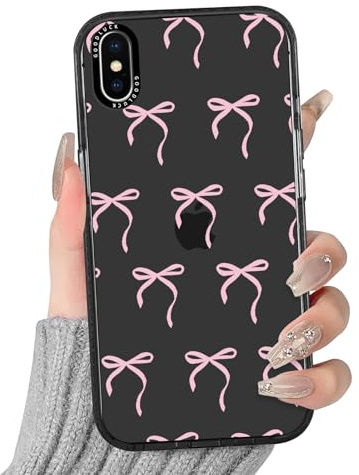 Yirlbey Transparent fodral för iPhone X/iPhone XS, estetisk fluga mönster fodral söt design fodral för flickor, silikonfodral reptåligt skyddsfodral för iPhone XS 5,8 tum, rosa