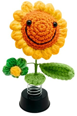 DAOOZHU Wackelfiguren Auto Armaturenbrett | Handgefertigte Gestrickte Smiley Sonnenblume Dekoration