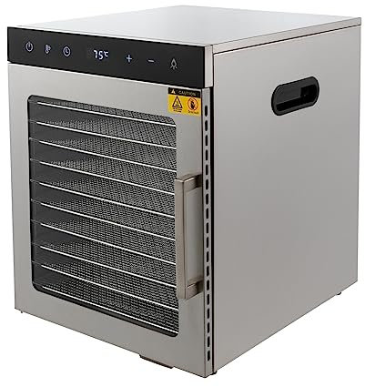 Deshidratador de acero inoxidable con 10 niveles, deshidratador de verduras con regulación de temperatura ajustable de 86 a 194 °C, temporizador digital de 24 horas, secador de frutas, deshidratador