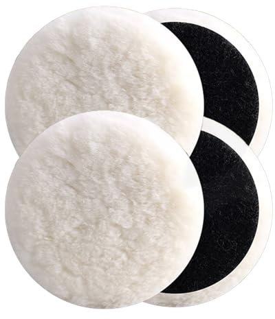 KAIYAYA 4 Pièces Pad Polissage Laine D'agneau, 125mm Disque Kit Polissage Voiture, Accessoire Ponceuses Excentriques, Polish Voiture pour Meubles Automobiles Hardmare Blanc