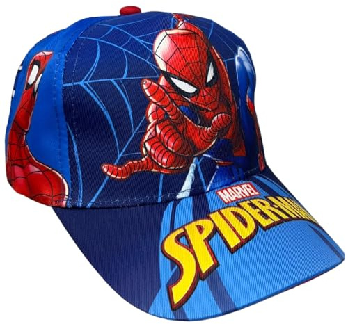 Chapeau avec visière Spiderman Marvel Casquette d'été pour enfants réglable protection contre les rayons UV, bleu, 54-55