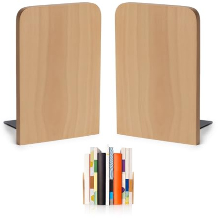 Buchstützen Holz 2er Set, Buchstütze & Buchständer aus Buchenholz 17 x 12 x 10,5 cm - Stabile Bücherstützen für Regal, Büro, Schule & Bibliothek,Anti-Rutsch Bücherhalter aus Holz für CD & Bücher
