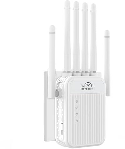 Repetidor WiFi, Amplificador señal WiFi,6 Antenas, 2 Puertos LAN, repetidor WiFi/Extensor WiFi, Ap Modo,Cobertura Total de 360°Cobertura de hasta 11000 pies Cuadrados, para hogar y Oficina (R09)