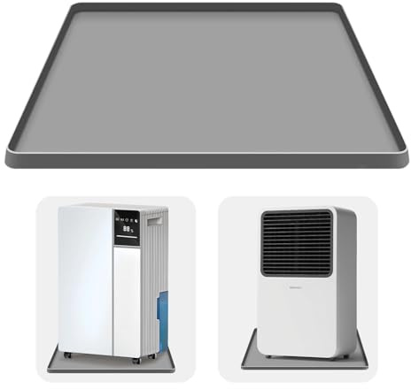 Dehumidifier Drip Pan, 23.6'' x 19.7'' x 0.78'' Humidifier Silicone Drip Mat With Raised Edge, Non-Slip,Spill-Proof, Dehumidifier Drip Tray,Prevent Water Leakage and Protect Floor & Carpet-Grey