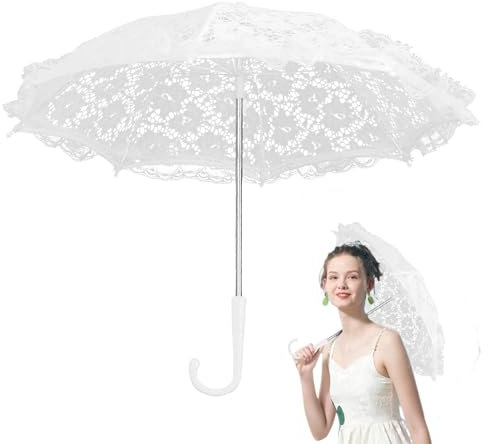 Parasol en dentelle blanche pour mariée – Parapluie fleur de prunier | Mariée en dentelle | Parapluie décoratif de mariée | Petit parasol vintage pour mariage pour photo thé