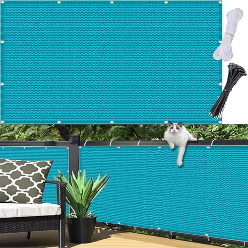 Sichtschutz für Balkon 160 x 400 cm, Windfest, Wetterbeständiges Und Pflegeleichtes, Schnelltrocknend, Balkonsichtschutz Sichtschutz, mit Kabelbinder für Garten, Blau