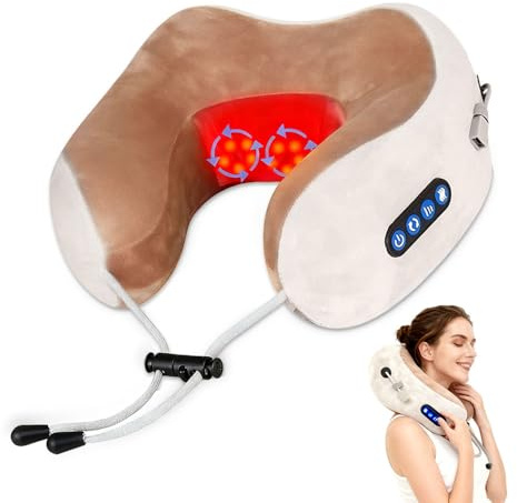 Weciau Neck Massager, U-Shaped Electric Neck Massager Pillow with Forward and Reverse Kneading Modes, Shoulder and Neck Relaxer with Heating Function, Massage Cushion Pillow for Travel Office Driving