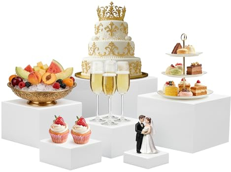 JUJOMAT 6 Stück Acryl Tortenständer, Kuchenständer, Buffet Erhöhungen 3–8 Zoll(7,5–20,5 cm), Weiß, Präsentationsständer für Cupcake, Dessert, Torte, Zubehör für Hochzeit, Geburtstag, Party