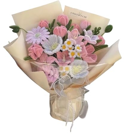 Generisch 2026 Handgehäkelter Blumenstrauß, handgestrickter Sonnenblumenstrauß für Valentinstag, Geburtstag oder Jahrestag (A, One Size)