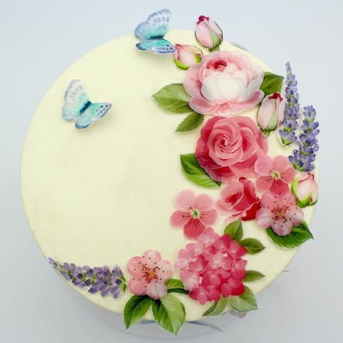 100 Pcs Edible Rice Wafer Paper Flowers & Butterflies – Rose, Peach Blossom, Hydrangea, Lavender, Butterfly – Gluten-Free Cake Decorating Toppers for Baking, Cupcakes, Cookies