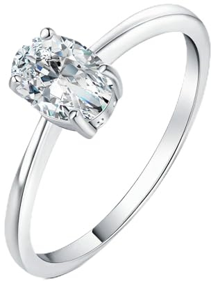 JewelryPalace 1ct klassisk 14K vitguldpläterad solitärring för kvinnor med Moissanit skapad, damringar med oval sten, vit guld bröllopsring förlovningsring dam smyckesset 17