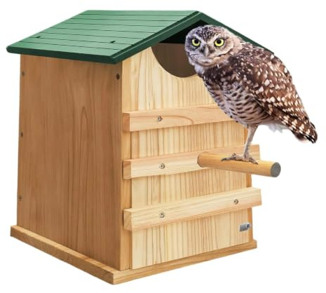 de búho de 14 x 10 pulgadas, refugio impermeable con soporte para pájaros