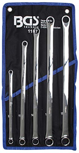 BGS 1187 | Doppel-Ringschlüssel-Satz| 5-tlg. | extra lang | SW 8 - 19 mm | inkl. Tetron-Rolltasche | CV-Stahl
