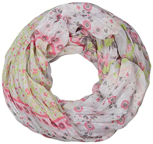 styleBREAKER Bufanda tubular con estampado floral de mezcla de patrones, arrugado y con efecto de desgaste, paisley, puntos, flores, rosas 01014008, Gris-claro