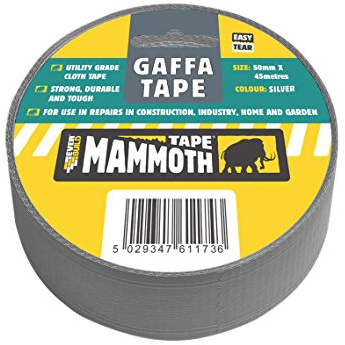 Everbuild Mammoth Easy Tear Gaffa Tape, Silver, 50 mm x 45 m | Utility-Grade Cloth Tape