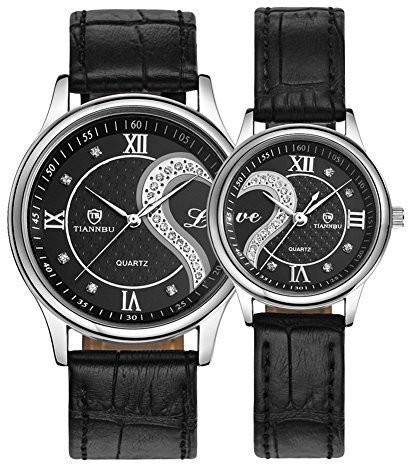 DREAMING Q&P Unisex Analog Quarz Paar Uhr mit Echtleder Armband 2ER-Set