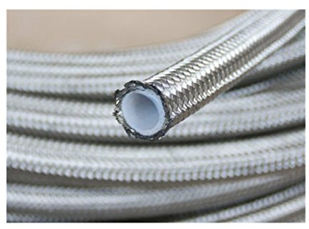 Autobahn88 Tuyau PTFE Téflon avec Tressage Inox Haute Résistance (Monocouche) pour Fluides : Frein, Embrayage, Hydraulique. Argent (AN3, 10 pieds)