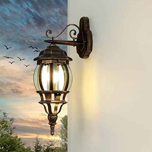 Licht-Erlebnisse Lámpara de pared exterior BREST de estilo rústico en color bronce E27 IP23, Aplique Farol retro para jardín, entradas y terrazas