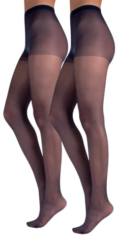 CALZITALY 2 Paires Collants Voile avec Culotte Opaque pour Tous les Jours | S, M, L, XL, XXL | Noir, Naturel, Bleu, Bronzé | 20 DEN | Fabriqué en Italie