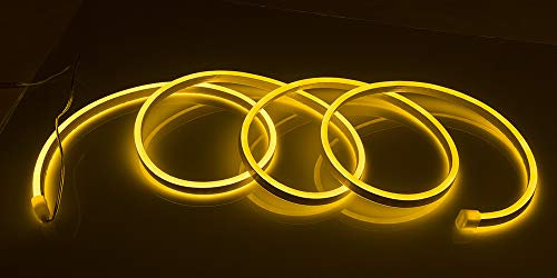 Gelber Neon-Lichtschlauch mit LED, L: 2 M, für 3 Mignon Batterien (AA) in PVC-Box