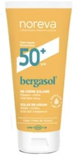 Noreva - Bergasol - Crème Teintée Claire SPF50+ - Crème Solaire Visage Haute Protection, Anti-Imperfection, Unificateur de Teint - Couvrance Parfaite - Dès 15 Ans - Fabrication Française - 40ml